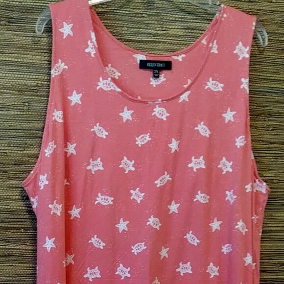 🏖️ Ellen Tracy Coral Beach Dress 2X – Turtles & Starfish Print 🌊 - Picture 1 of 9